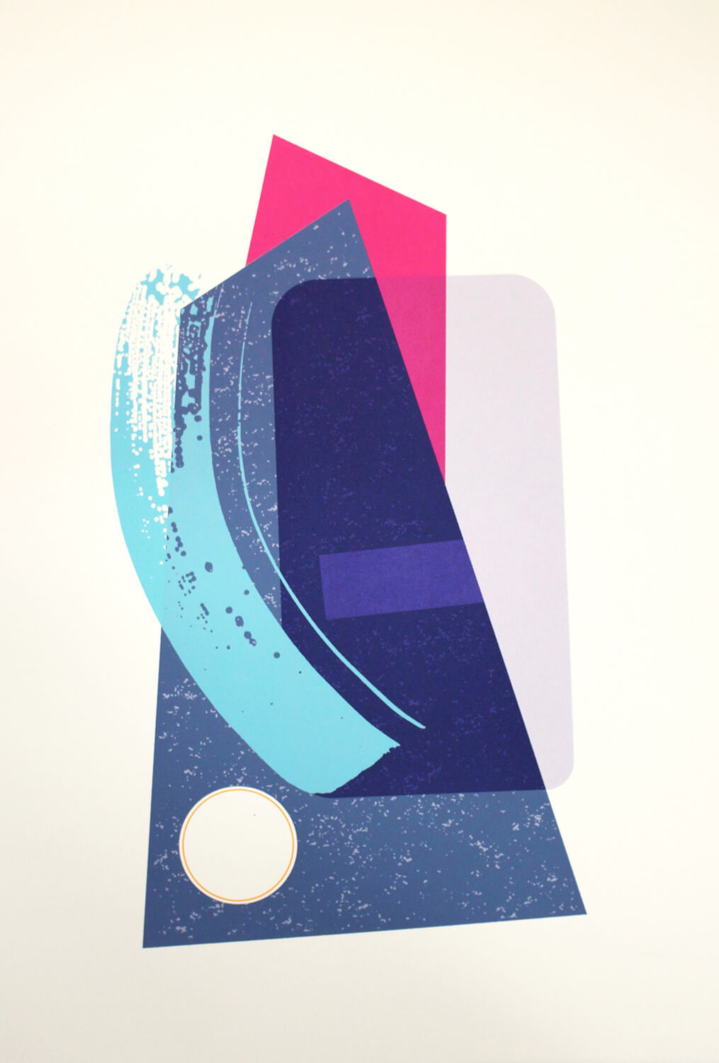 Abstract pop art screenprint in blue & pink, with blue brushstroke effect, in a limited edition by Josie Blue Molloy