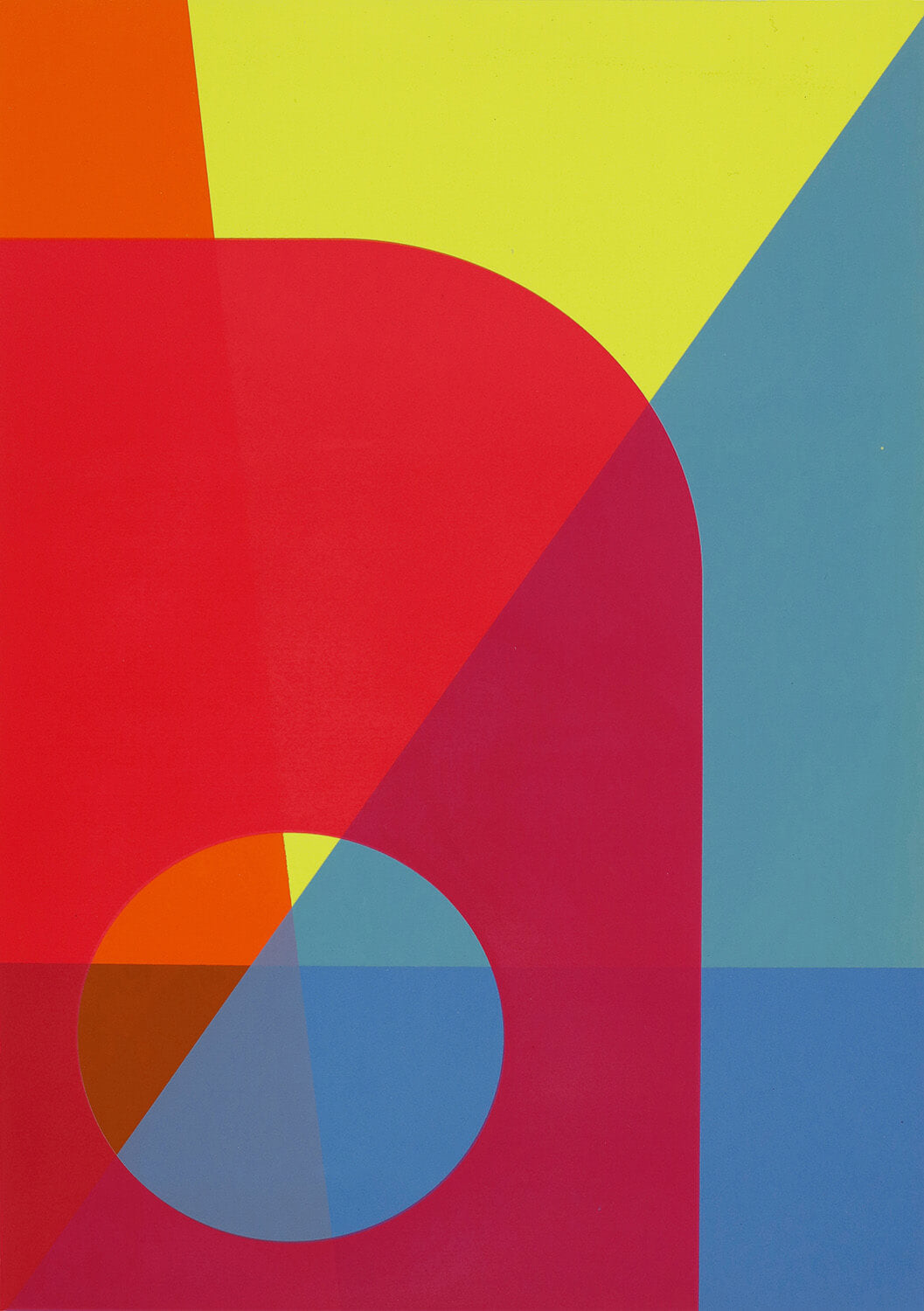 Abstract pop art screenprint in red, blue & yellow in a limited edition by Josie Blue Molloy