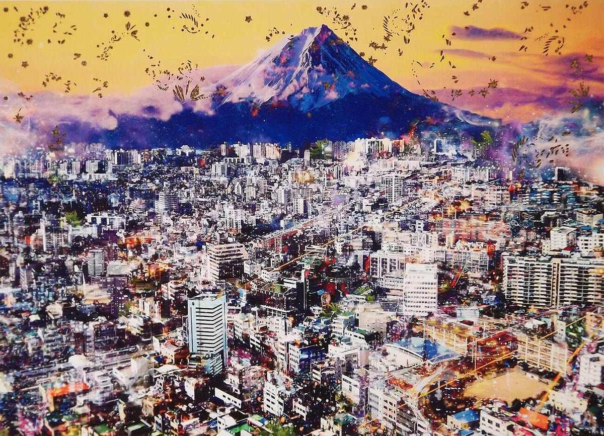 Mount Fuji cityscape print with laser cut in a limited edition by Rebecca King