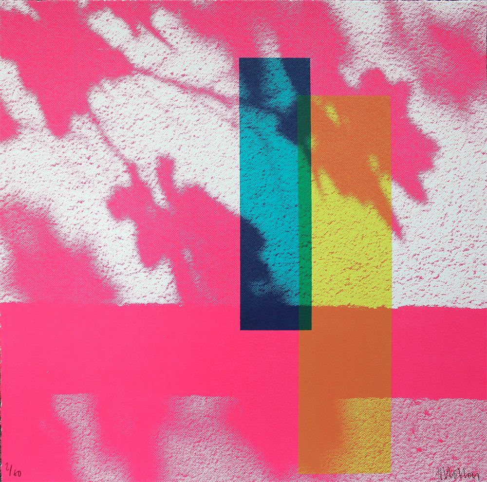 Abstract pop art screenprint with pink photograph in a limited edition by Josie Blue Molloy