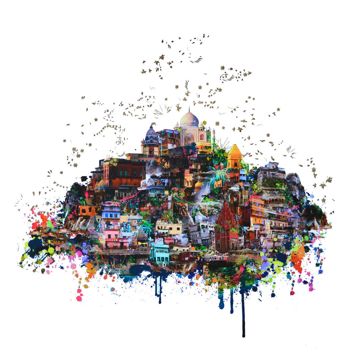 Cityscape print featuring Varanasi with laser cut in a limited edition by Rebecca King