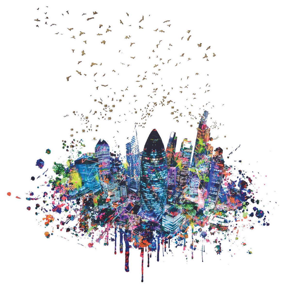 City of London (Canary's Dwarf) print with laser cut in a limited edition by Rebecca King
