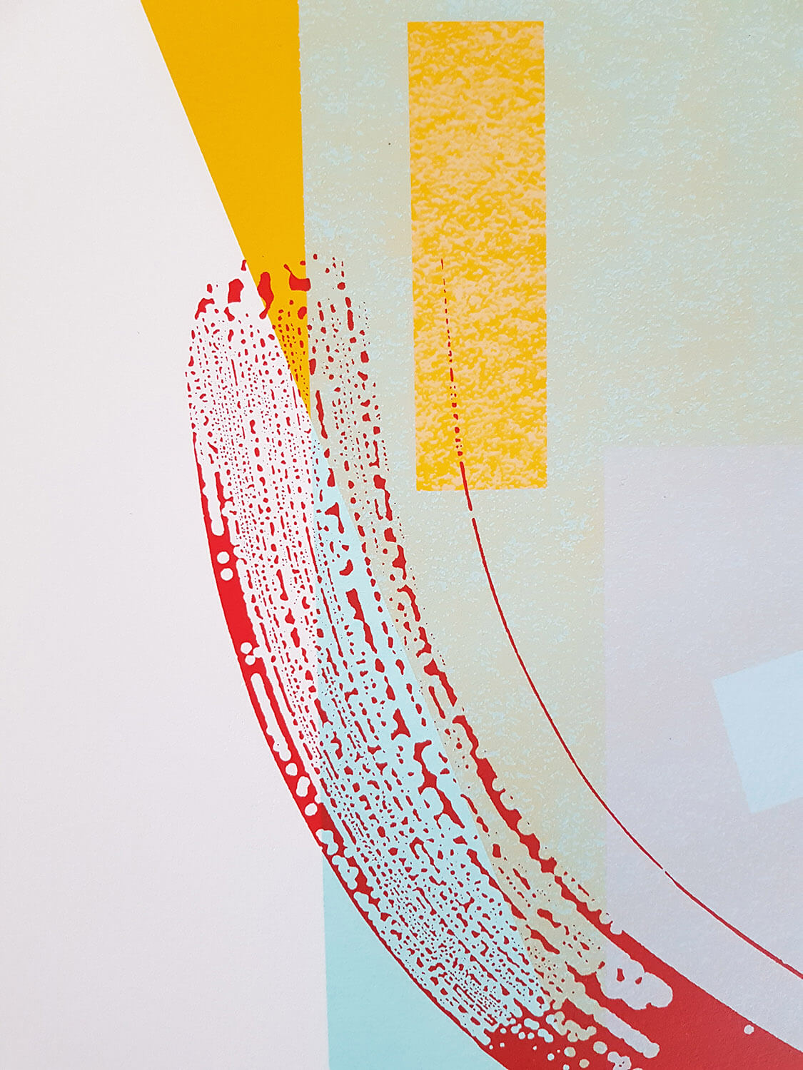 Abstract pop art screenprint in yellow & green, with red brushstroke effect, in a limited edition by Josie Blue Molloy
