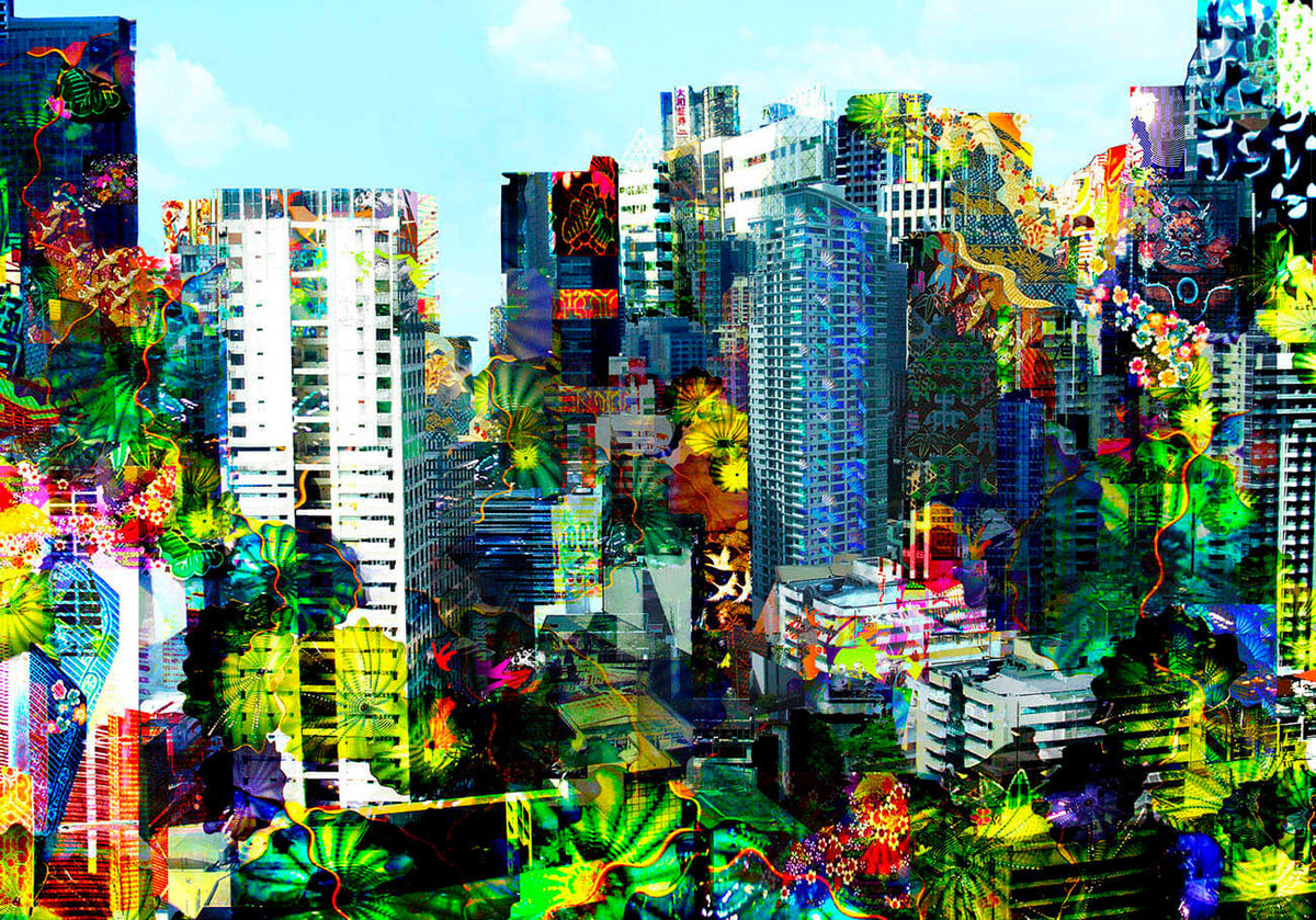 Cityscape and jungle limited edition print by Rebecca King